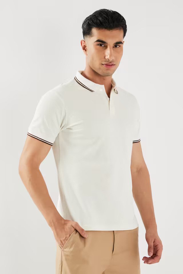 White Solid Cotton Polo Men's T-Shirt