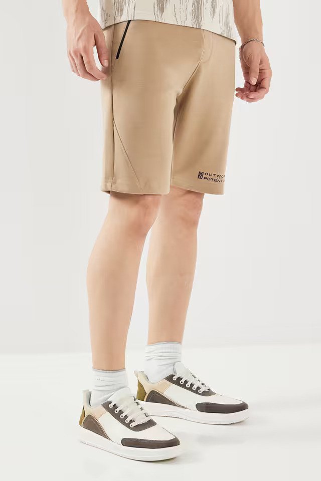 Buff Solid Cotton Regular Fit Men's Shorts