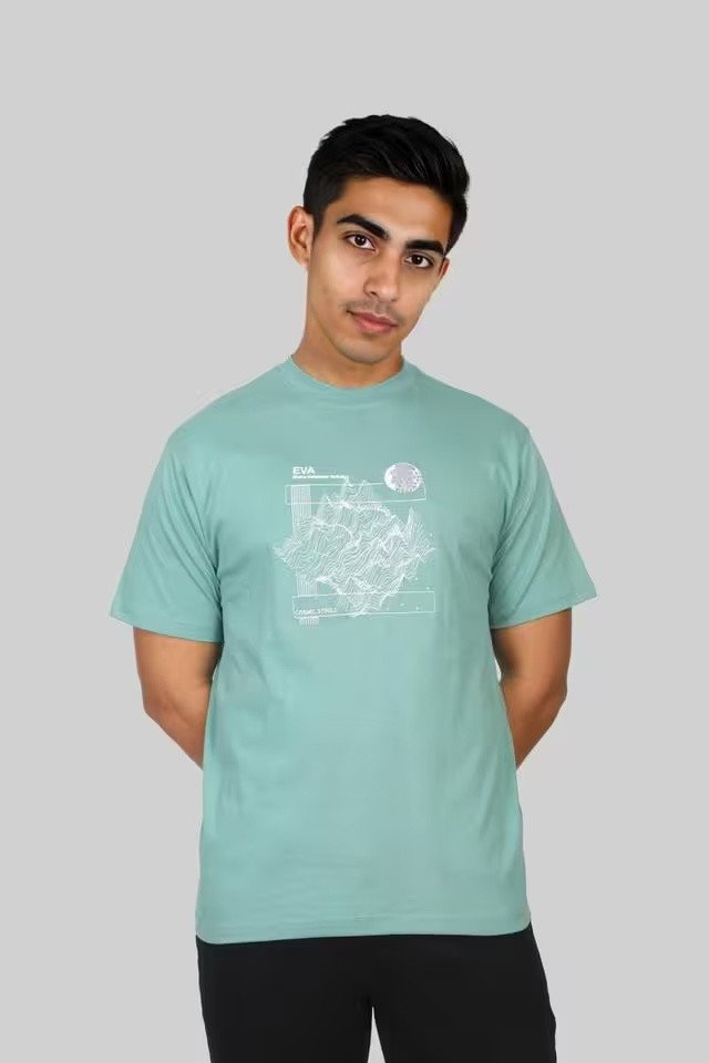 Cyan Cotton Round Neck T-Shirt