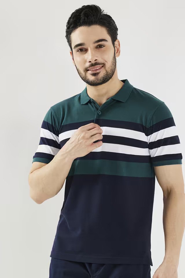 Stripes Blended Fabric Polo Men's T-Shirt